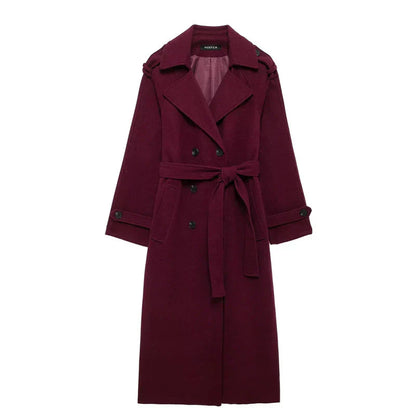 Burgundy Oversized Wool Jacket for Women - Classic Elegance