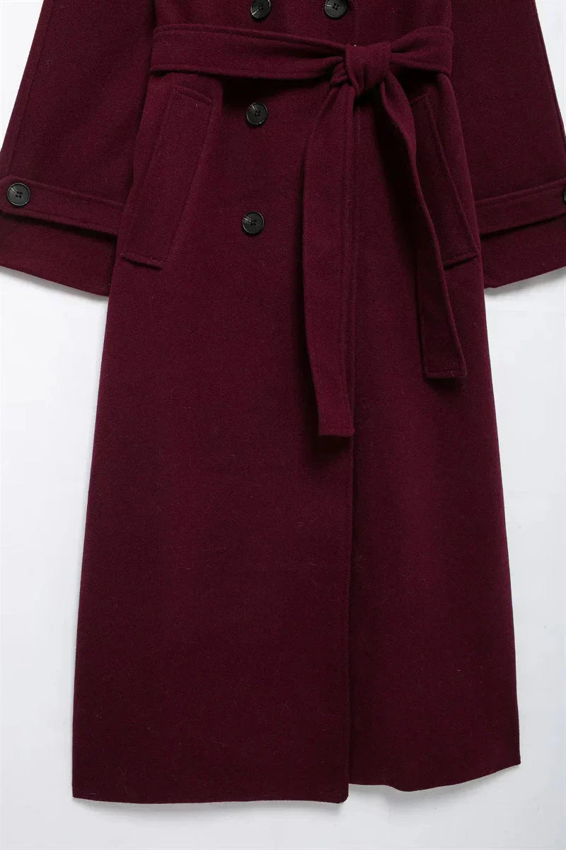Burgundy Oversized Wool Jacket for Women - Classic Elegance