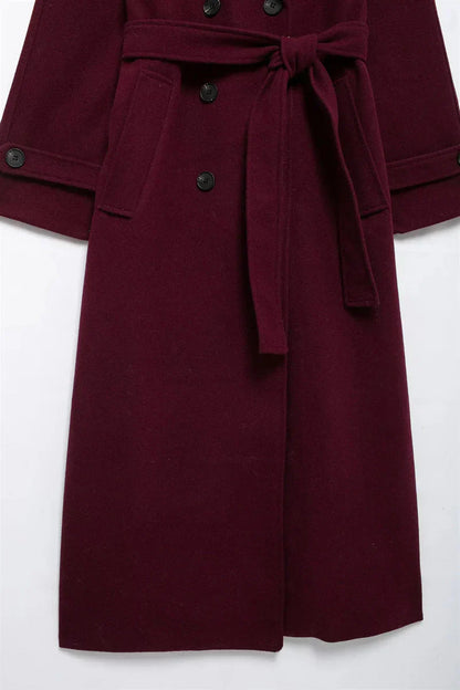 Burgundy Oversized Wool Jacket for Women - Classic Elegance