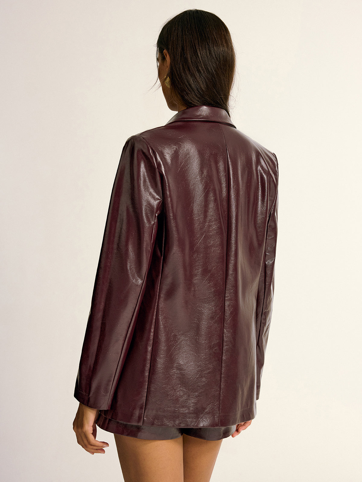 Paloma | PU Leather Blazer with Metal Button and Lapel Pockets