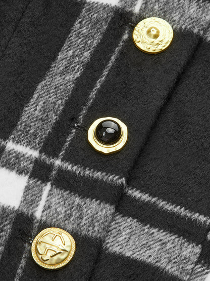 Mazie | Plaid Wool Blend Trench Coat with Belt