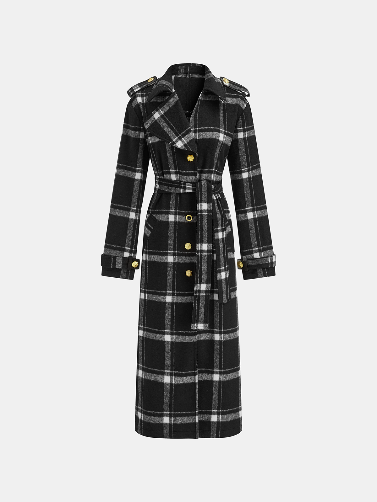 Mazie | Plaid Wool Blend Trench Coat with Belt