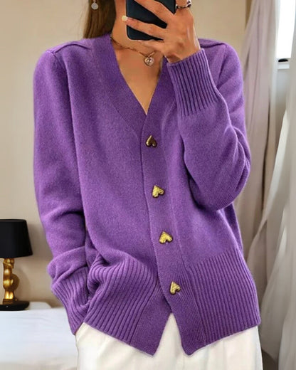 Autumn Cardigan for Women with Heart-Shaped Buttons