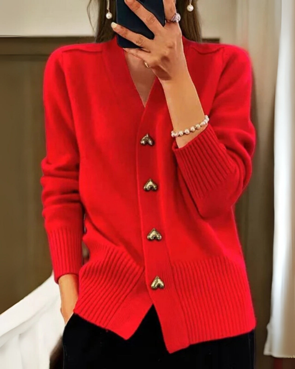 Autumn Cardigan for Women with Heart-Shaped Buttons