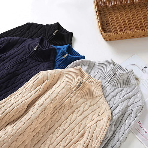 Men's Jumper with Half Zip and Cable Pattern