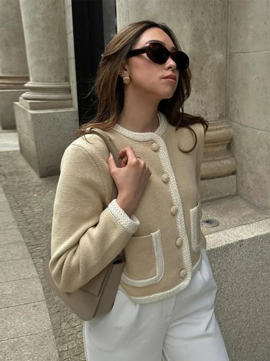 Timeless Women's Cropped Tailored Jacket - Long Sleeve with Textured Fabric