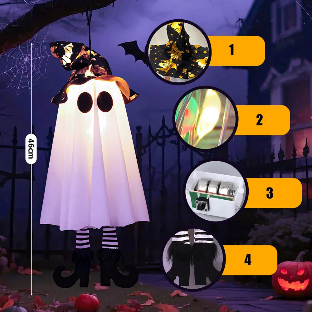Illuminated Halloween Decor with Ghosts and Lights — Ideal for Outdoor Display