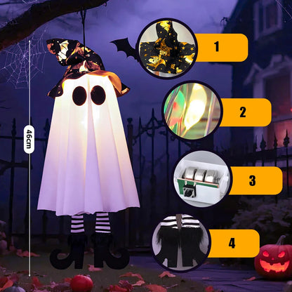 Illuminated Halloween Decor with Ghosts and Lights — Ideal for Outdoor Display
