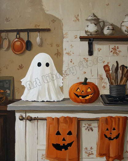 Halloween Wall Art Set featuring Pumpkins, Ghosts, and Cats — Autumn Home Decor