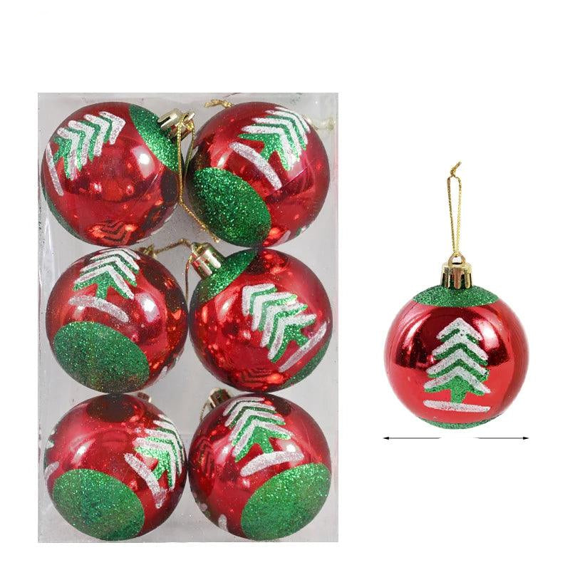 Set of 6 Glass Christmas Tree Ornaments - Decorative Ball Collection