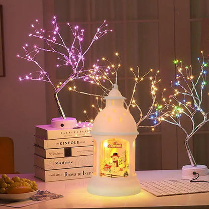 Festive LED Lantern with Figurine for Holiday Decor