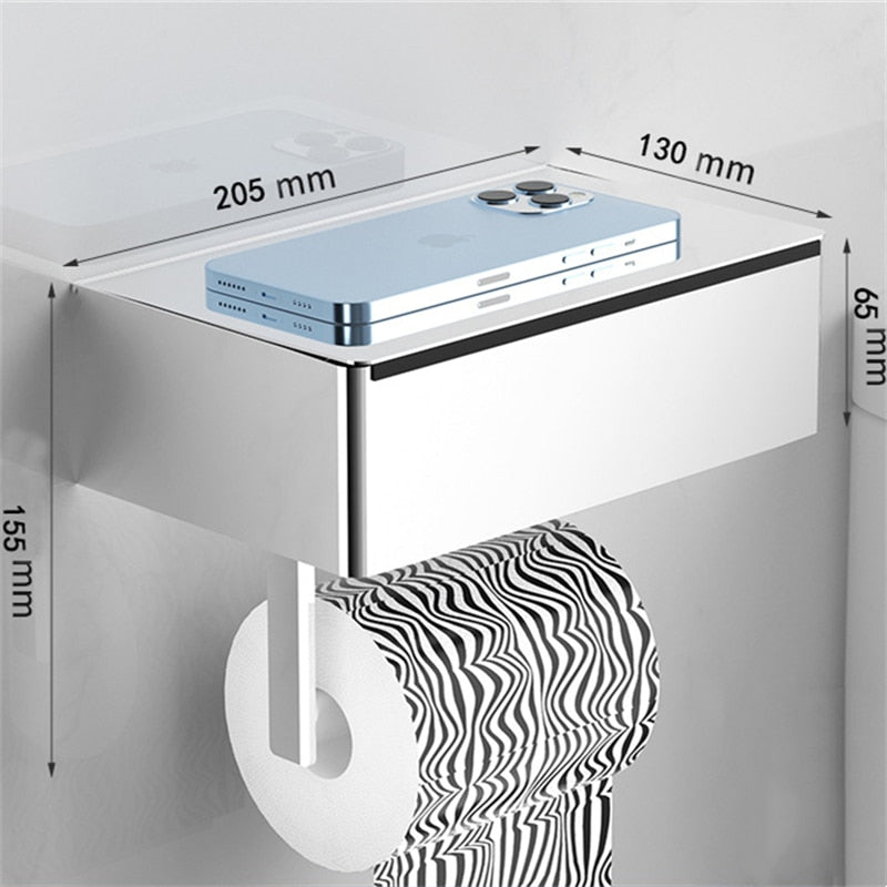 TidyBox Wall-Mounted Toilet Paper Holder with Storage Shelf - Durable Steel, Space-Saving Solution