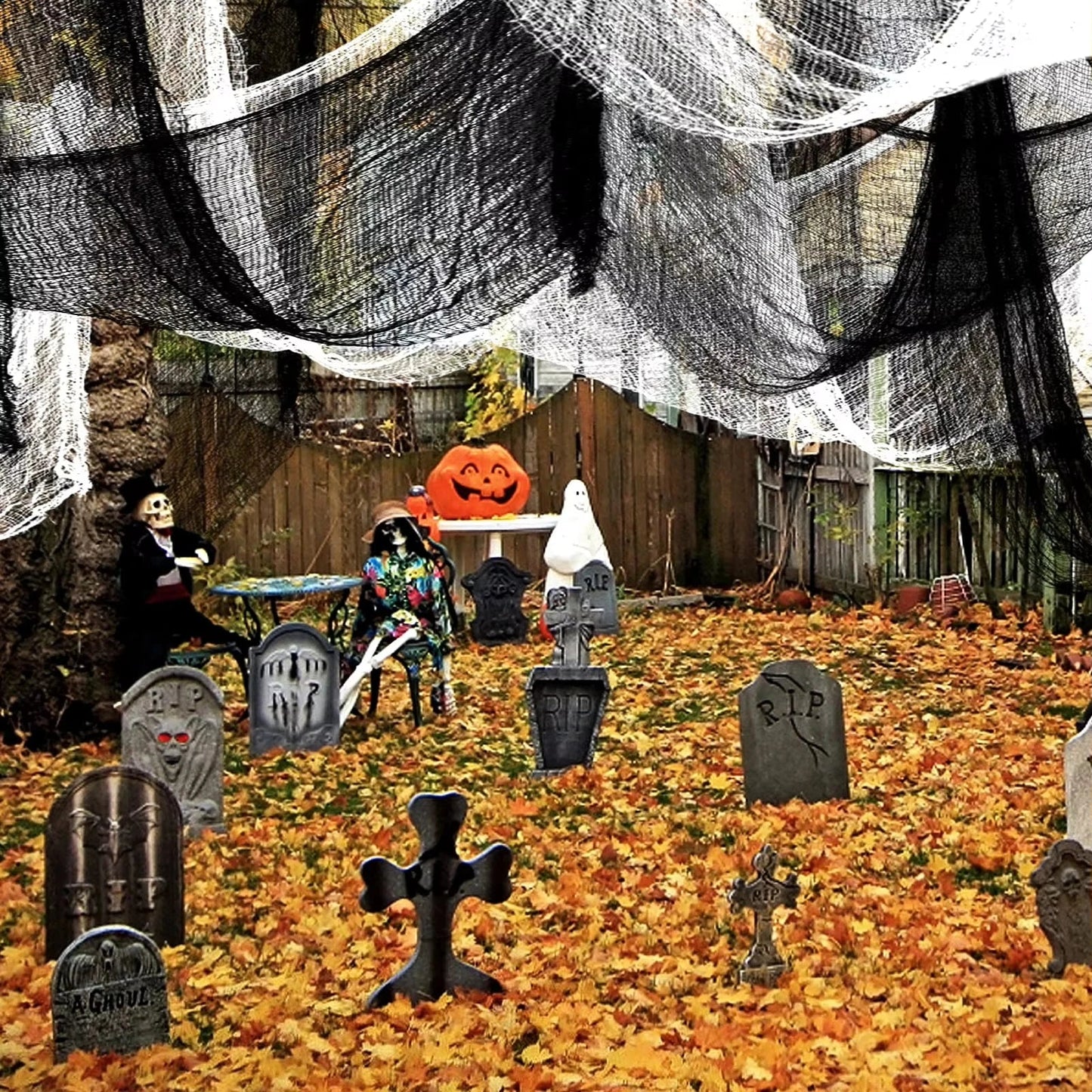 Halloween Black Gauze Hanging Decoration – Ideal for Walls, Fireplaces, and Doors