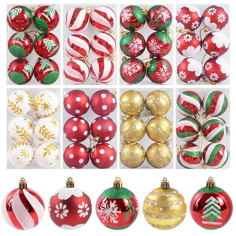 Set of 6 Glass Christmas Tree Ornaments - Decorative Ball Collection