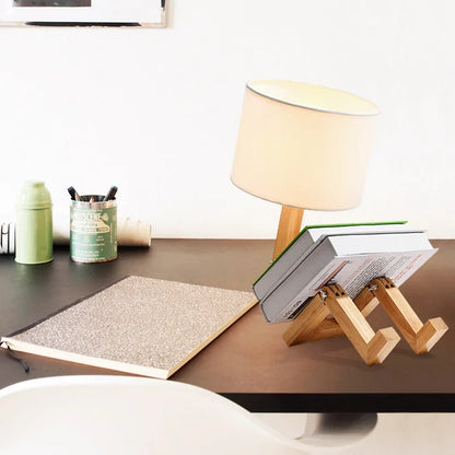 RutanFlex Wooden Table Lamp with Integrated Book Holders