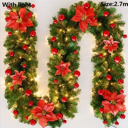 Illuminated Rattan Christmas Garland for Stairs and Fireplace Decor