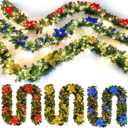 Illuminated Christmas Pattern Lantern with Decorative Garland