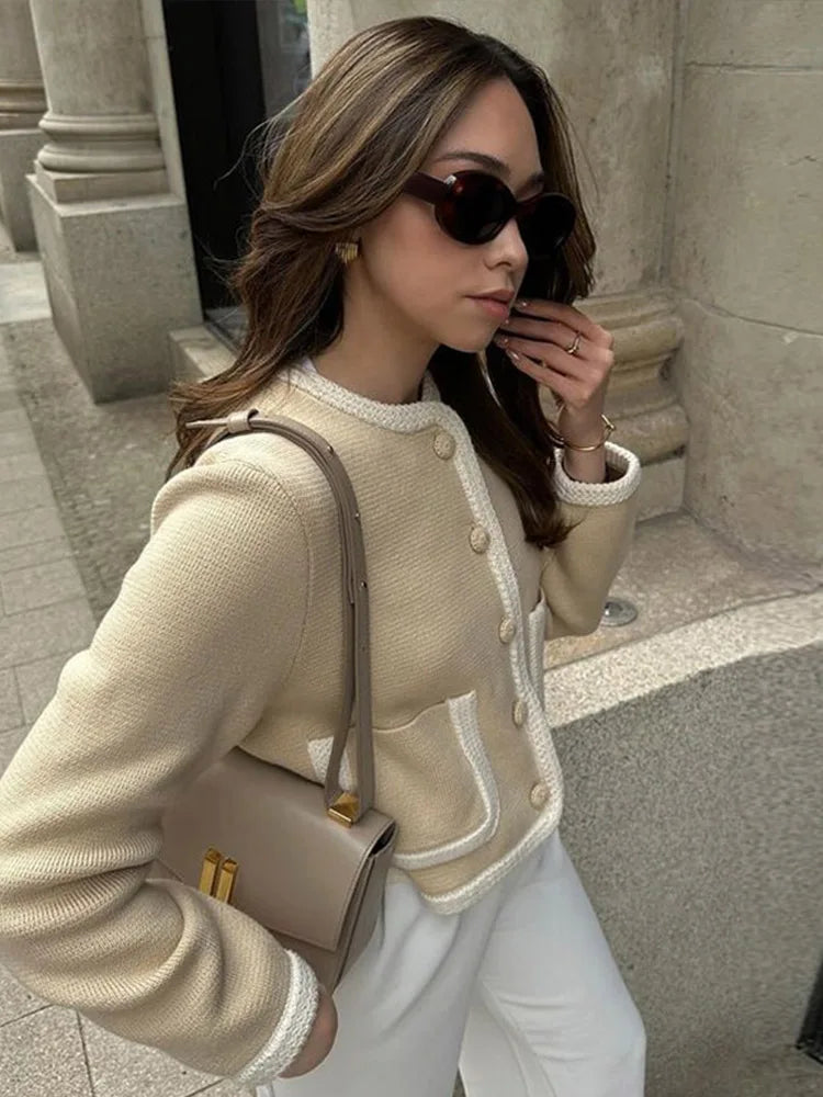 Timeless Women's Cropped Tailored Jacket - Long Sleeve with Textured Fabric