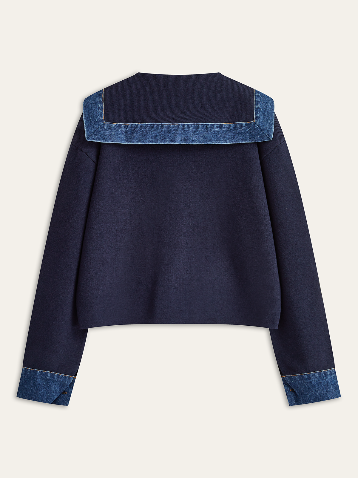 Racy | Knit Outerwear with Sailor Collar and Denim Trim