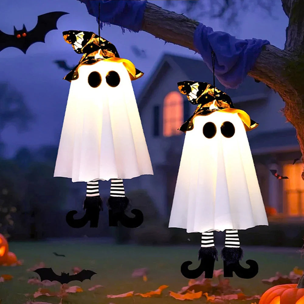 Illuminated Halloween Decor with Ghosts and Lights — Ideal for Outdoor Display