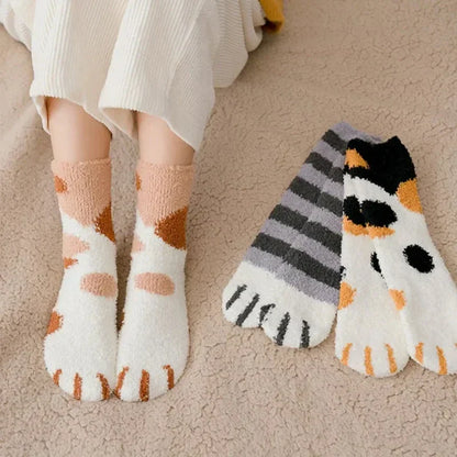 Women's Super Soft Cotton Cat Paw Socks – Ideal for Winter, Size EU 35-42