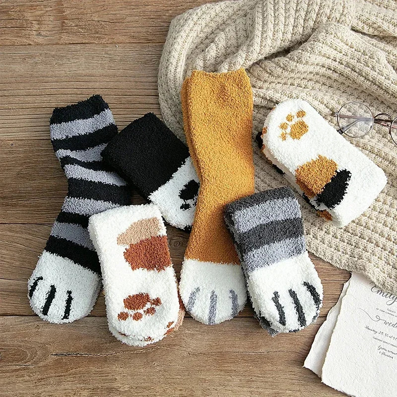 Women's Super Soft Cotton Cat Paw Socks – Ideal for Winter, Size EU 35-42