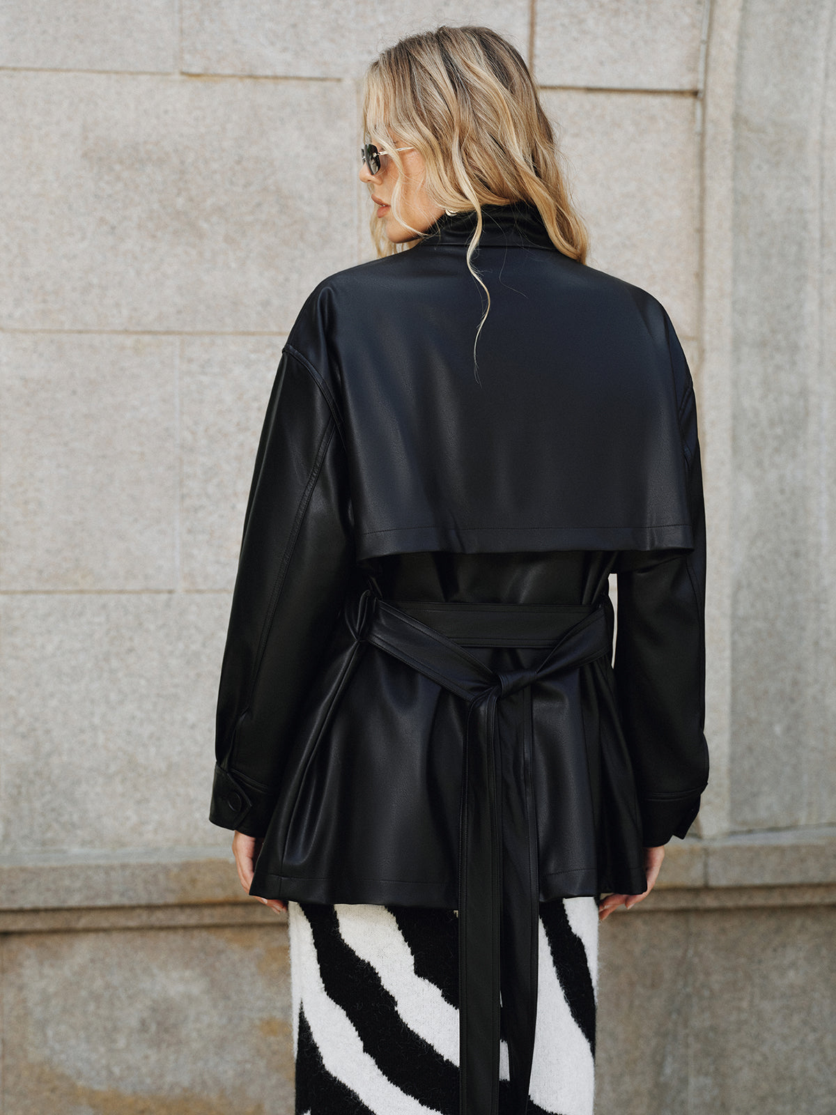 Shane | Quilted PU Leather Jacket with Stand Collar and Belt