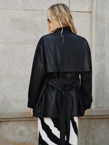 Shane | Quilted PU Leather Jacket with Stand Collar and Belt