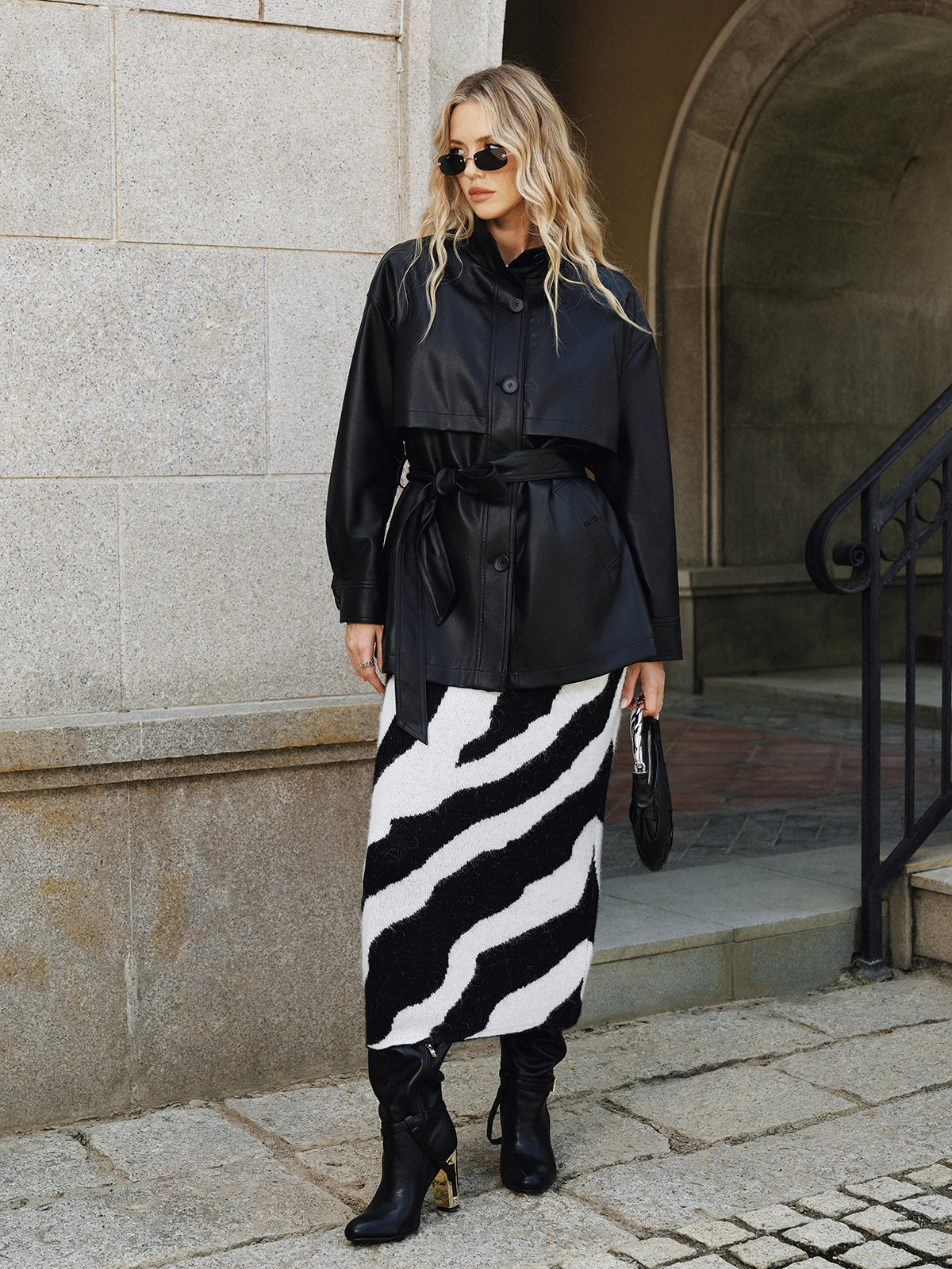 Shane | Quilted PU Leather Jacket with Stand Collar and Belt