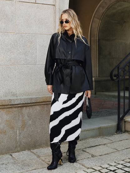 Shane | Quilted PU Leather Jacket with Stand Collar and Belt