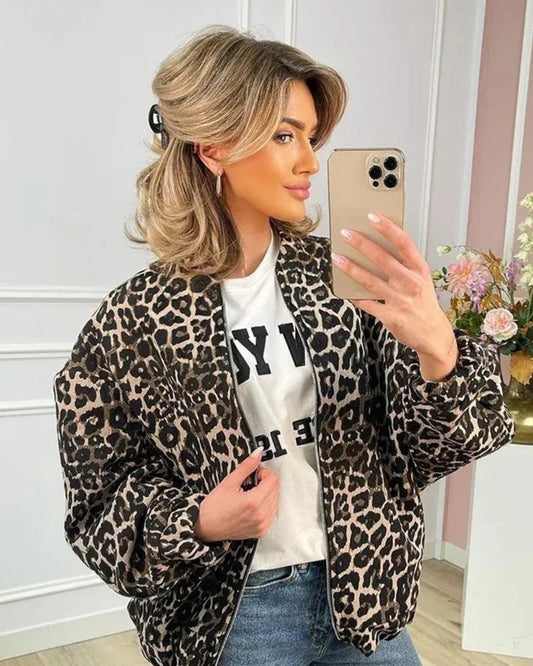 Stylish Leopard Print Short Jacket for Autumn – Women's Fashion
