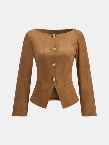 Amyra | Fitted Suede Jacket with Metal Buttons
