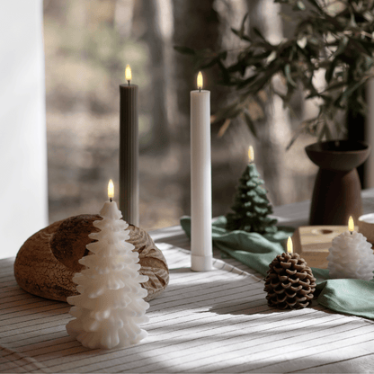 Elegant Green and White LED Candle Set with Tree Design - Safe and Stylish