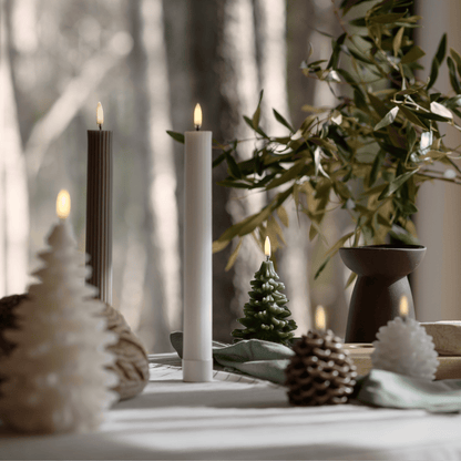 Elegant Green and White LED Candle Set with Tree Design - Safe and Stylish