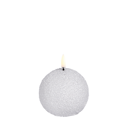 Winter-Themed Flameless Candle with Decorative Glitter Accent