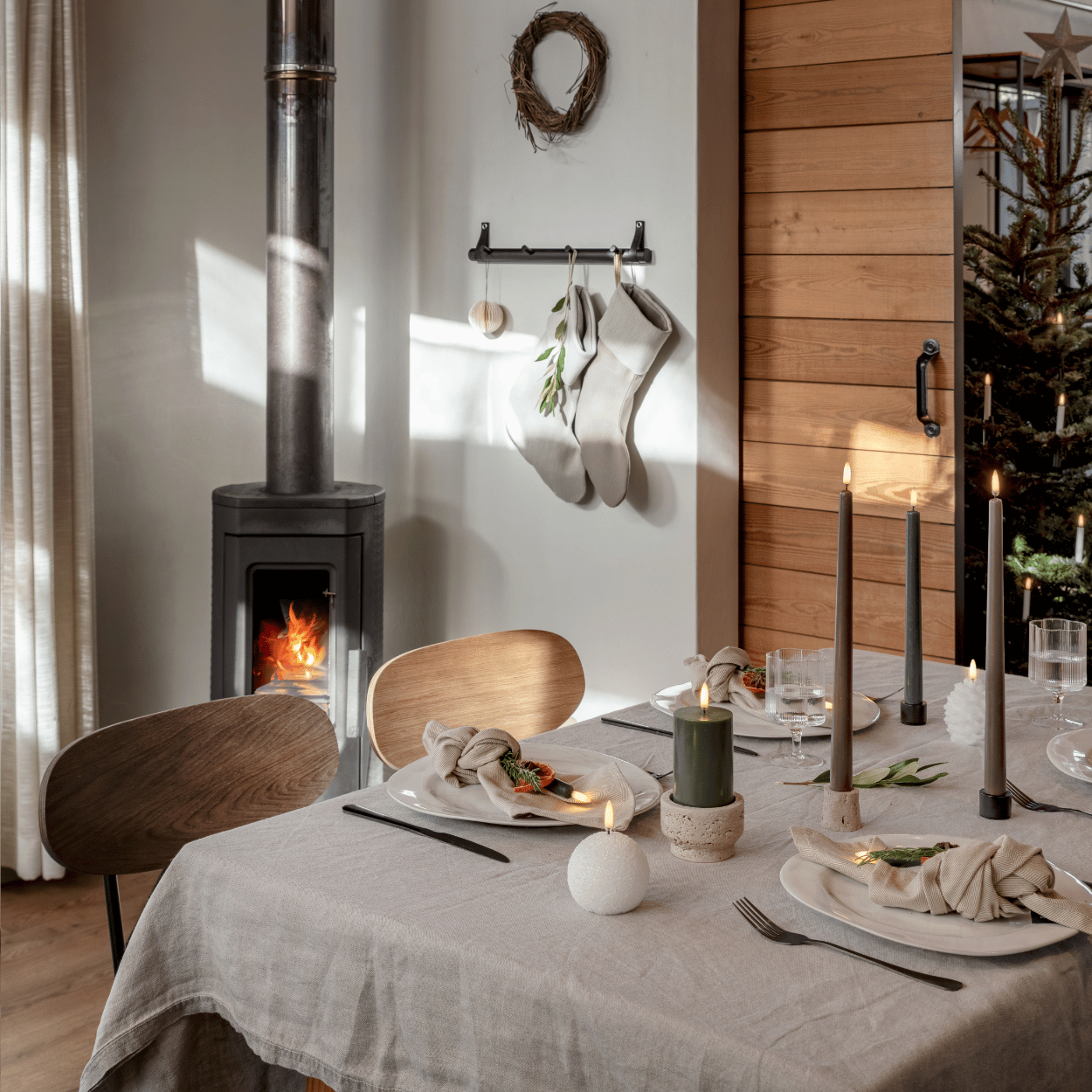 Winter-Themed Flameless Candle with Decorative Glitter Accent