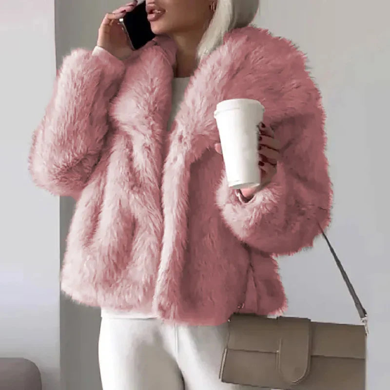 Chic Short Faux Fur Jacket for Women – Perfect Winter Coat for Casual and Semi-Formal Events