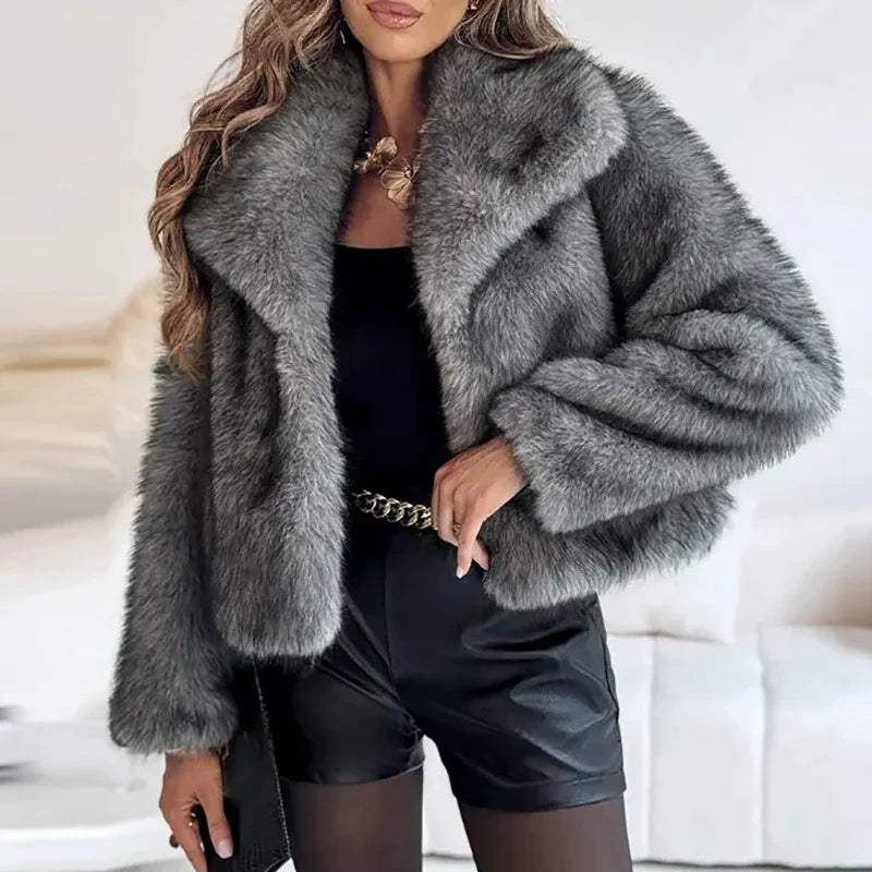Chic Short Faux Fur Jacket for Women – Perfect Winter Coat for Casual and Semi-Formal Events