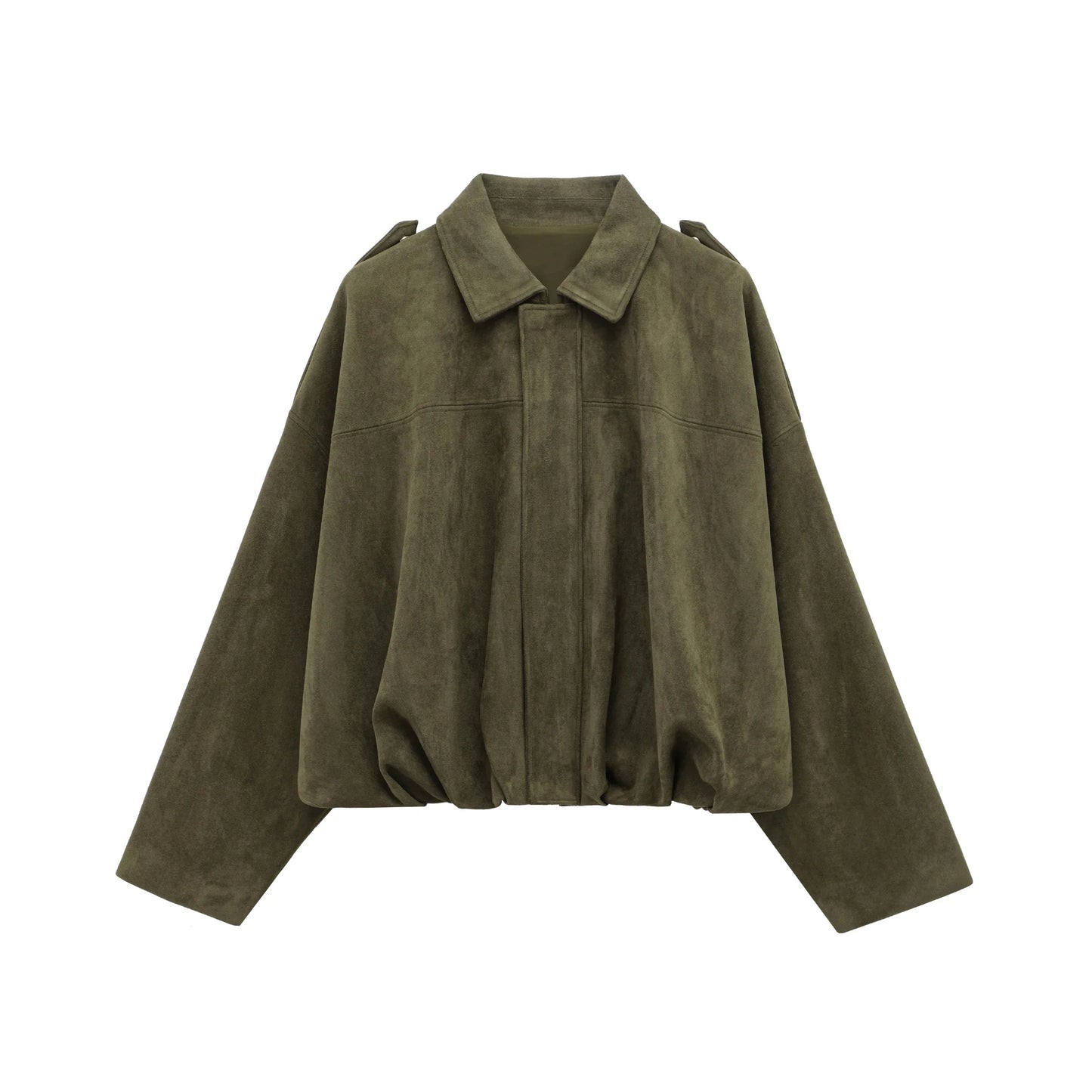 Brown and Green Women's Suede Bomber Jacket – Vintage Casual Motorcycle Style with Zip Closure