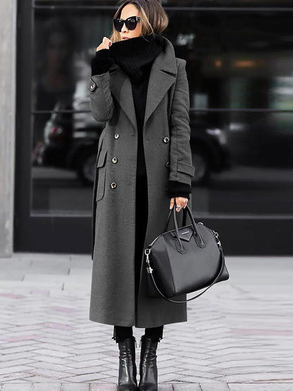 Women's Full-Length Tailored Wool Coat – Double-Breasted Winter Outerwear