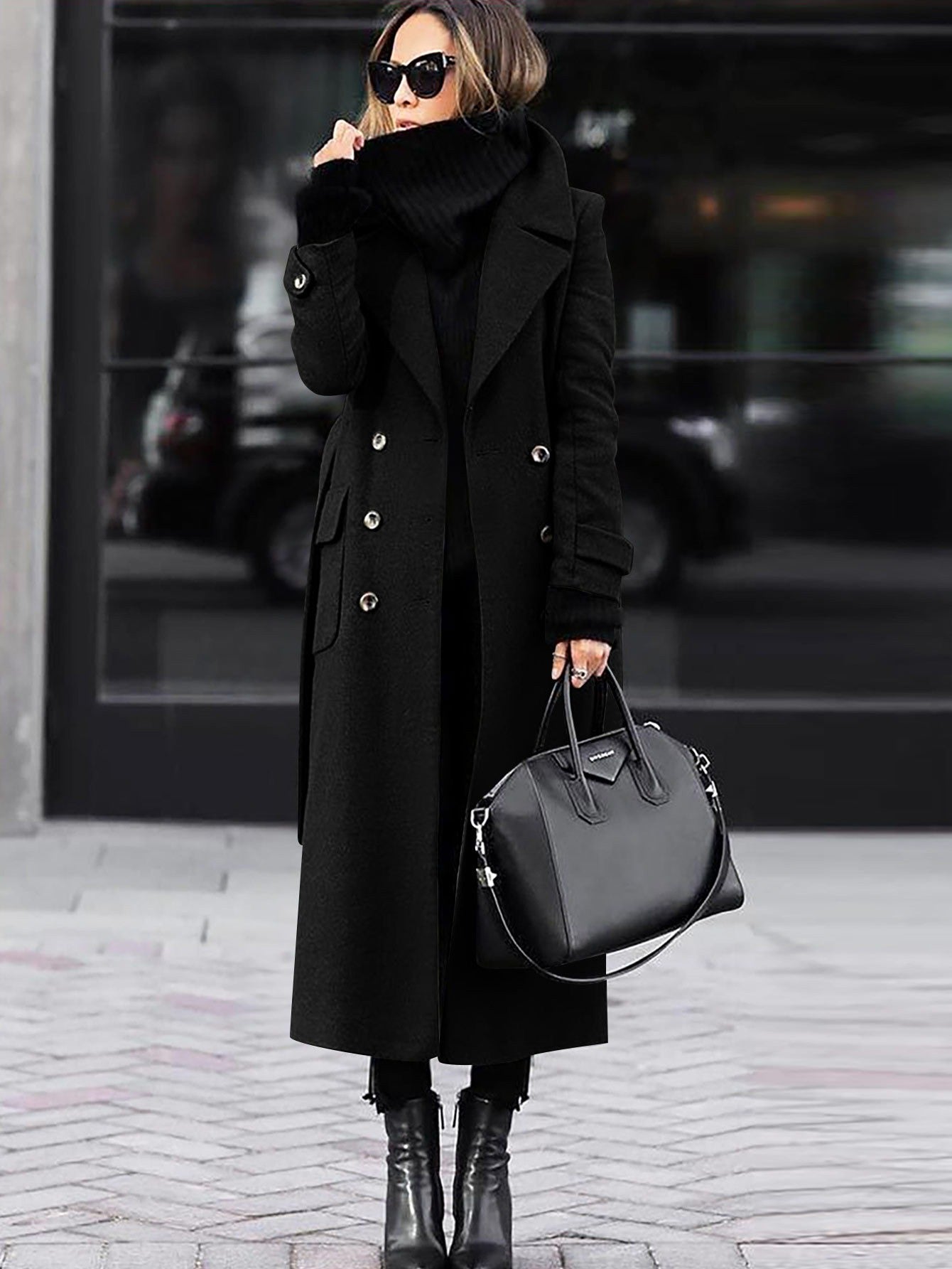 Women's Full-Length Tailored Wool Coat – Double-Breasted Winter Outerwear