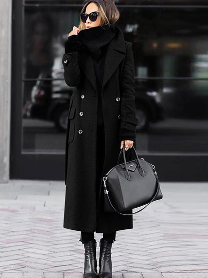 Women's Full-Length Tailored Wool Coat – Double-Breasted Winter Outerwear