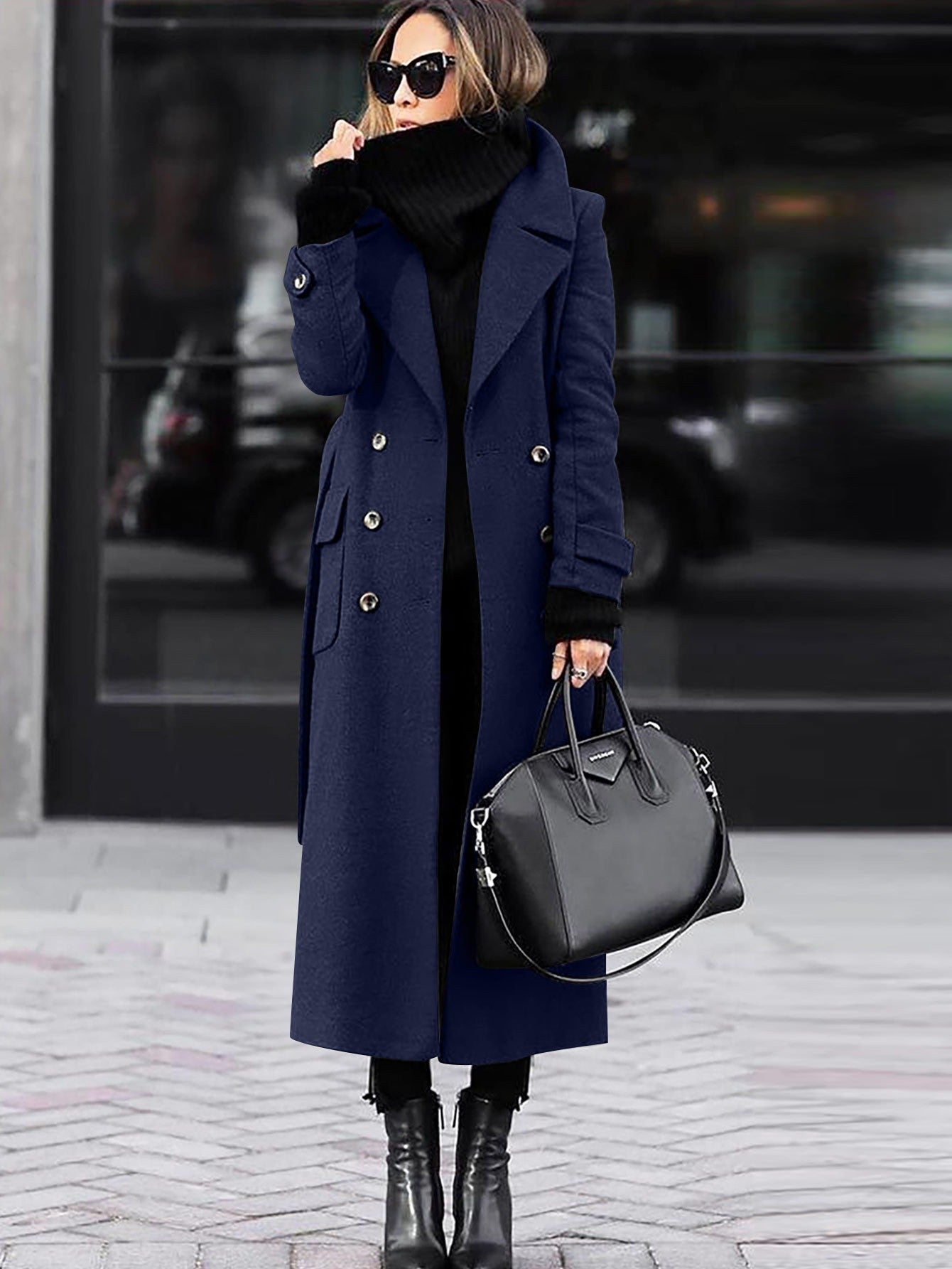 Women's Full-Length Tailored Wool Coat – Double-Breasted Winter Outerwear