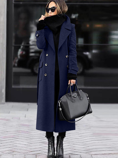 Women's Full-Length Tailored Wool Coat – Double-Breasted Winter Outerwear