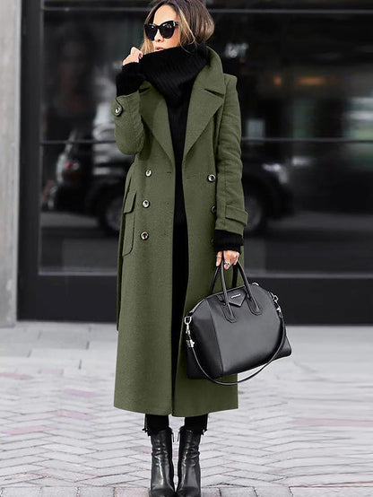 Women's Full-Length Tailored Wool Coat – Double-Breasted Winter Outerwear