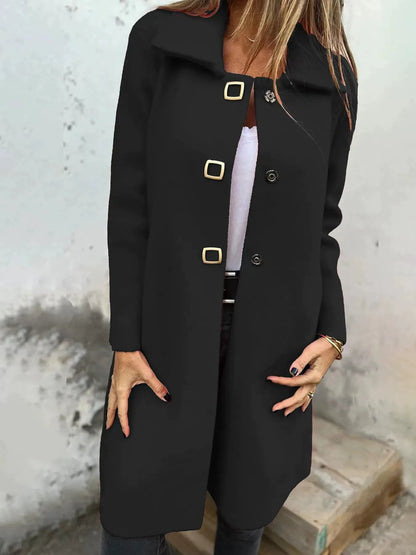 Mid-Length Women's Tailored Wool Coat – Single-Breasted Winter Coat with Wide Lapels