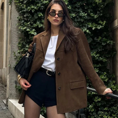 Women's Vintage Brown Suede Leather Jacket – Ideal for Fall and Winter