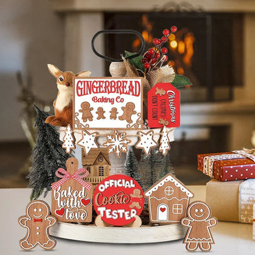 12-Piece Rustic Wooden Christmas Ornament Set – Perfect for Wall and Tray Home Decor