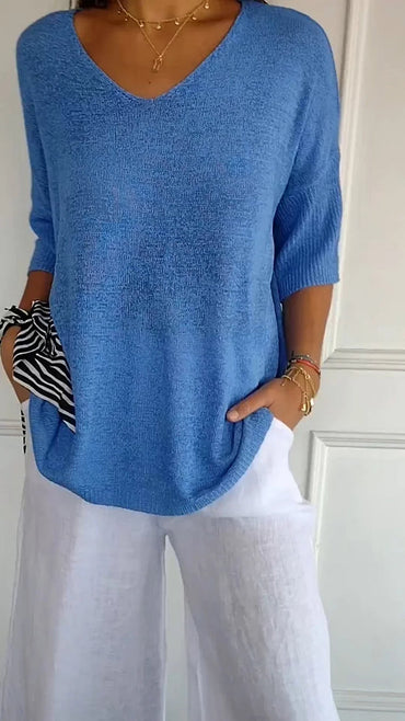 Chiara | Women's Cozy V-Neck Knit Sweater