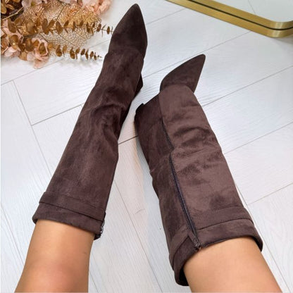Elegant Women's Ankle Boots with Block Heel and Buckle - Available in Suede or Leather